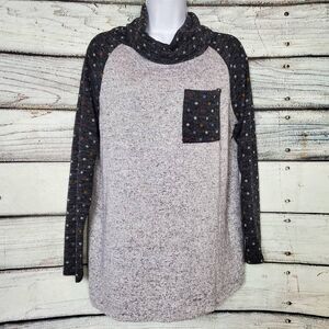 White Birch Gray Polka Dot Cowl Neck Pullover Top Women’s Medium USA Made